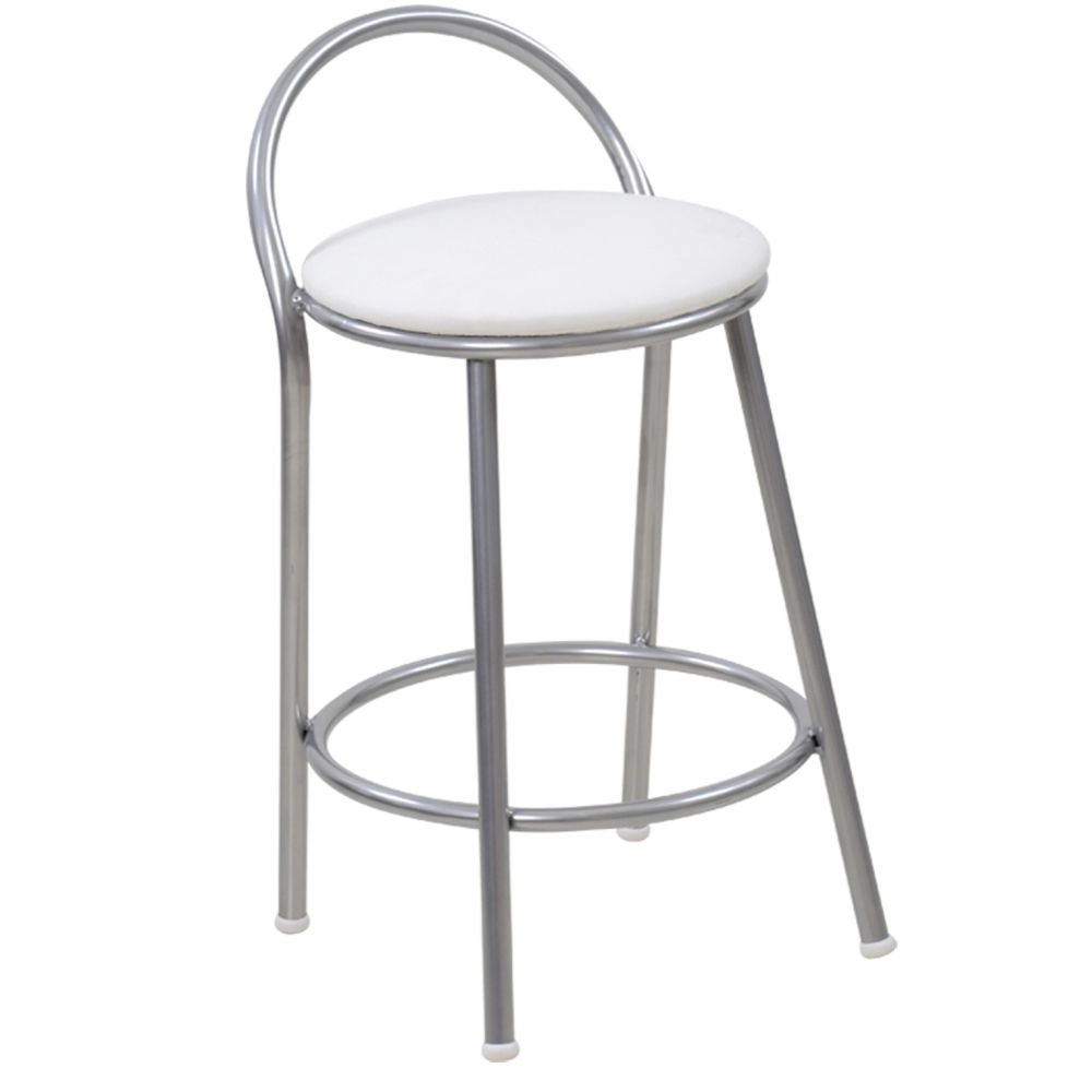 Banco Metalnew Com Encosto 47 cm Prata - Assento Branco