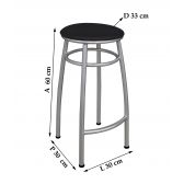 Banco Metalnew Nice 60 cm Prata - Assento Preto