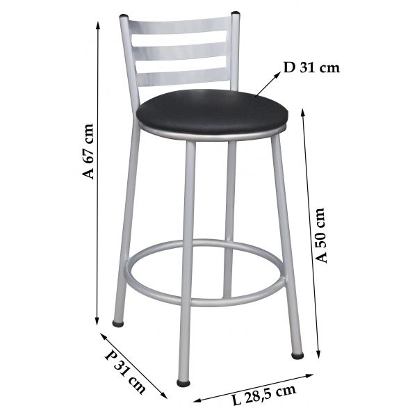 Banco Metalnew Millenium 50 cm Prata - Assento Preto