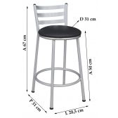 Banco Metalnew Millenium 50 cm Prata - Assento Preto