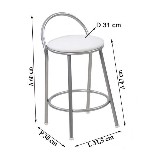 Banco Metalnew Com Encosto 47 cm Prata - Assento Branco