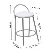 Banco Metalnew Com Encosto 47 cm Prata - Assento Branco