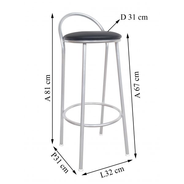 Banco Metalnew Com Encosto 67 cm prata - Assento Preto