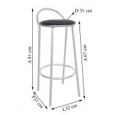 Banco Metalnew Com Encosto 67 cm prata - Assento Preto