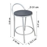 Banco Metalnew Com Encosto 47 cm Prata - Assento Preto