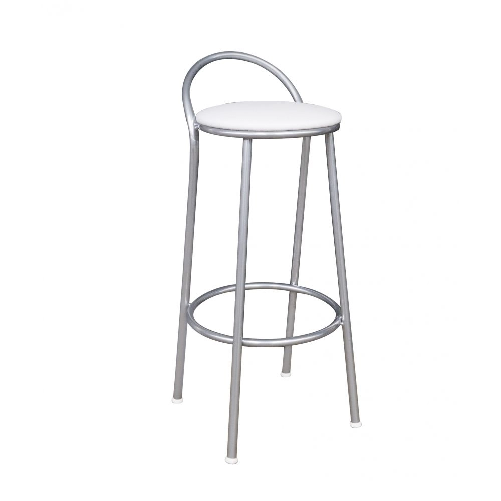 Banco Metalnew Com Encosto 67 cm prata - Assento Branco