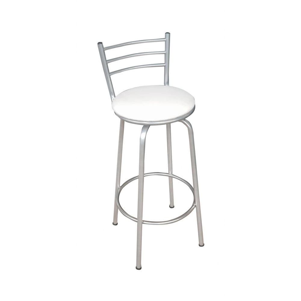 Banco Metalnew Assento Giratório 75 cm Prata - Assento Branco