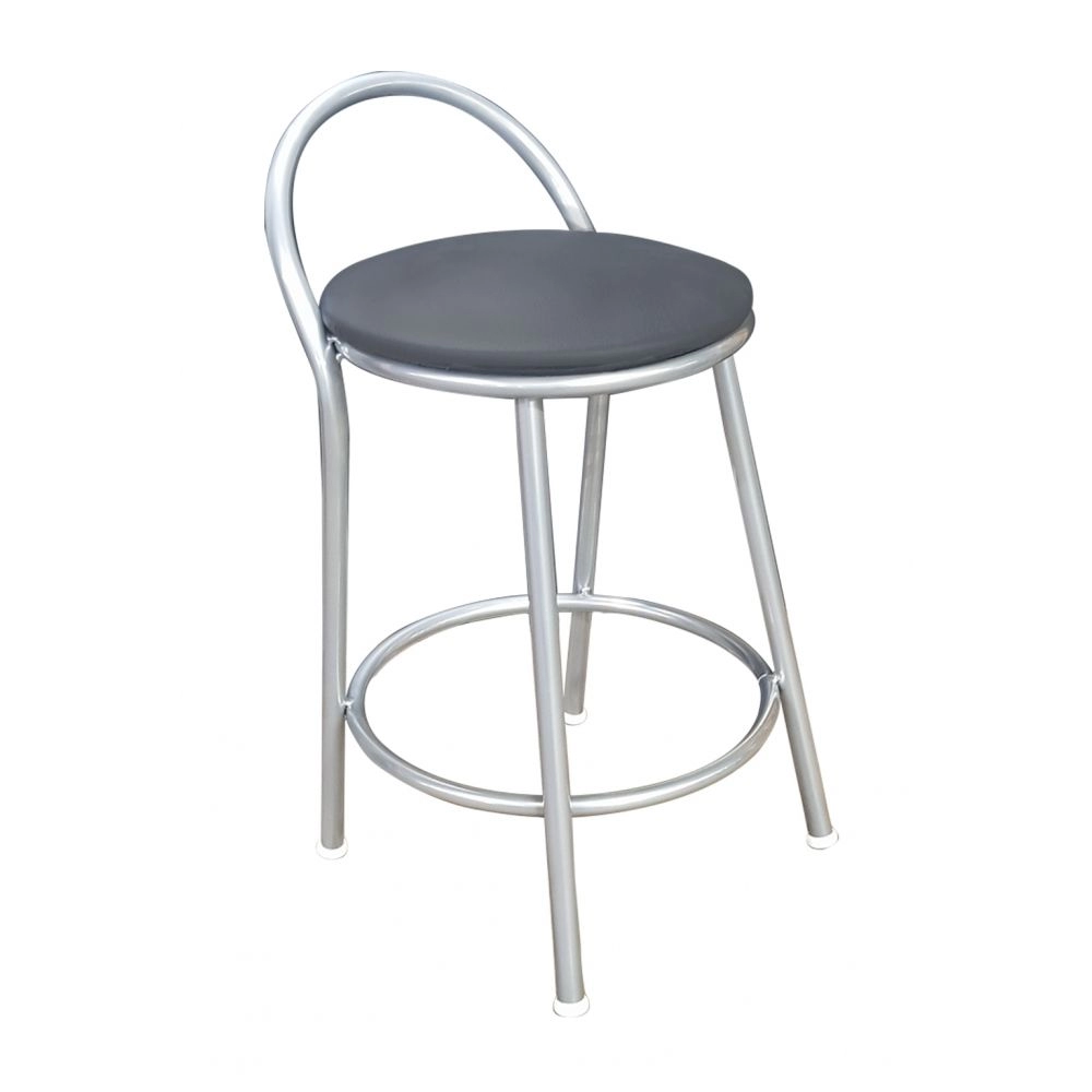 Banco Metalnew Com Encosto 47 cm Prata - Assento Preto