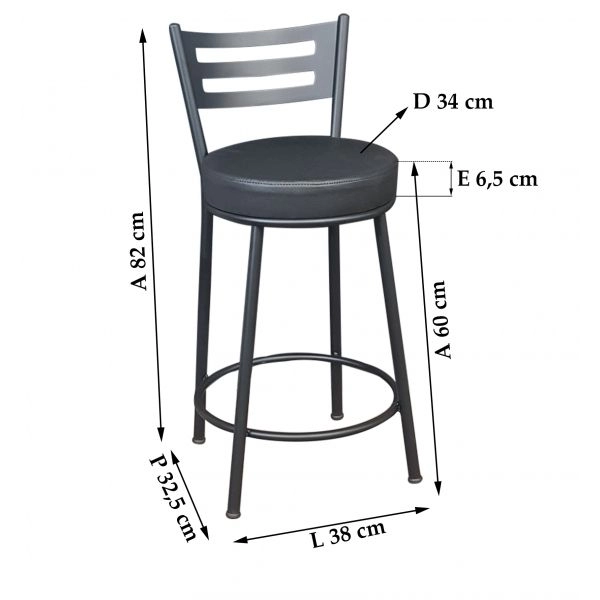 Banco Metalnew Verona 60 cm Preto - Assento Preto