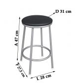 Banco Metalnew Sem Encosto 47 cm Prata - Assento Preto