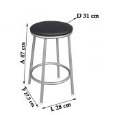 Banco Metalnew Sem Encosto 47 cm Prata - Assento Preto