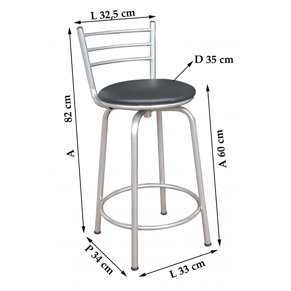 Banco Metalnew Assento Giratório 60 cm Prata - Assento Preto