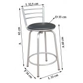 Banco Metalnew Assento Giratório 60 cm Prata - Assento Preto