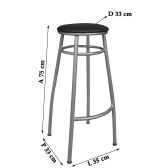Banco Metalnew Nice 75 cm Prata - Assento Preto